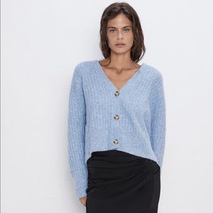 Zara Knit Jacket with Buttons in Light Blue NWT